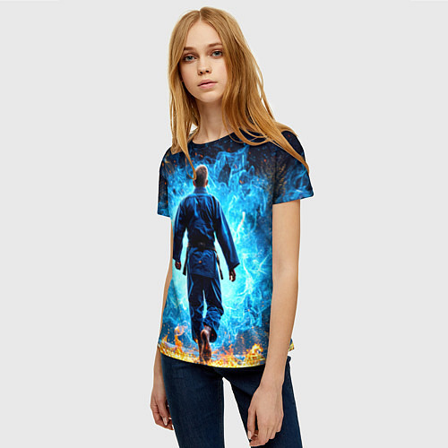 Женская футболка Дзюдоист в синем пламени / 3D-принт – фото 3