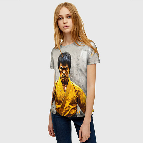 Женская футболка Брюс Ли на сером / 3D-принт – фото 3