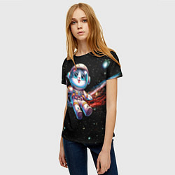 Футболка женская Котёнок космонавт в открытом космосе, цвет: 3D-принт — фото 2