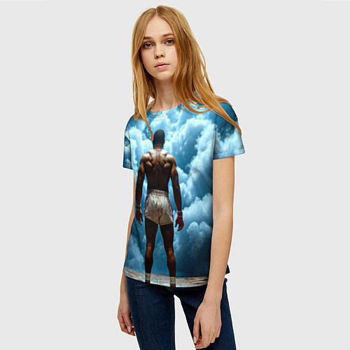 Женская футболка Мухаммед Али в синем дыму / 3D-принт – фото 3