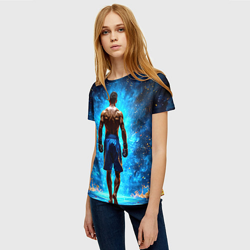 Женская футболка Кикбоксер в огне / 3D-принт – фото 3