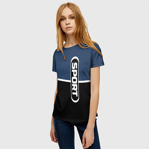 Женская футболка Sport сине-чёрный с полосой / 3D-принт – фото 3