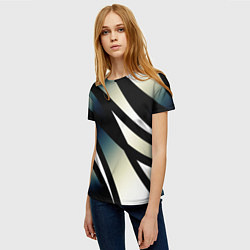 Футболка женская Чёрно-белый с синим затемнением полосы, цвет: 3D-принт — фото 2