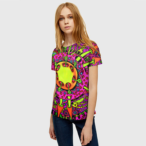 Женская футболка Кислотные грибы оптические / 3D-принт – фото 3