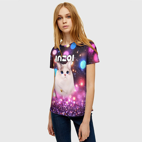 Женская футболка Inzoi кошечка и логотип / 3D-принт – фото 3