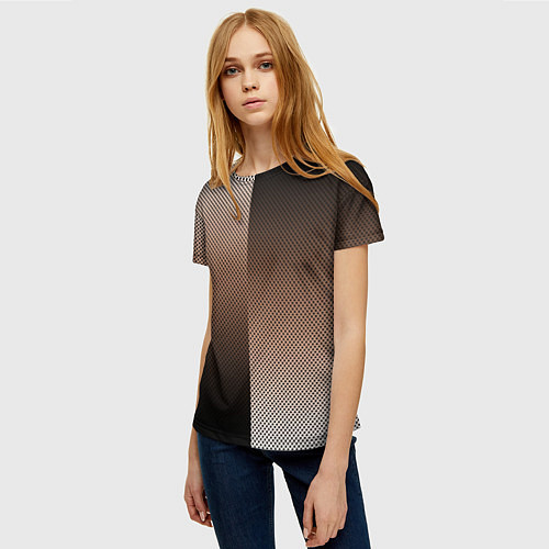 Женская футболка Чёрно-коричневый текстурный градиент пополам / 3D-принт – фото 3
