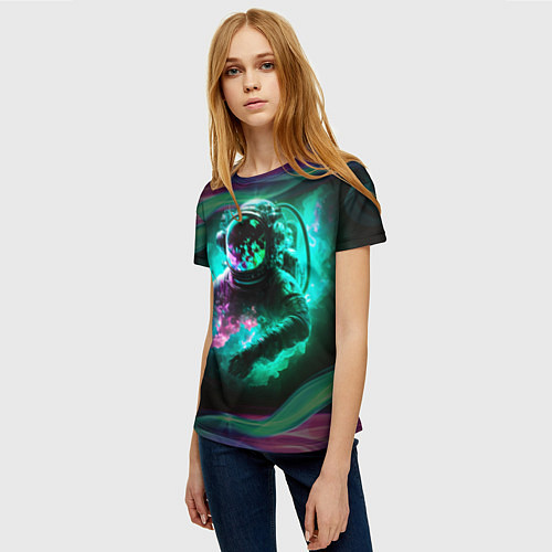 Женская футболка Космонавт неоновая дымка / 3D-принт – фото 3