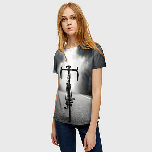 Женская футболка Шоссейный велосипед в черном дыму / 3D-принт – фото 3