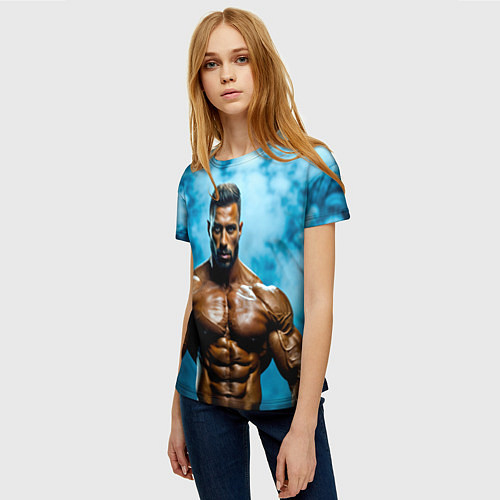 Женская футболка Бодибилдер в синем дыму / 3D-принт – фото 3
