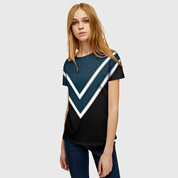 Футболка женская Синий с чёрным и белые полосы, цвет: 3D-принт — фото 2