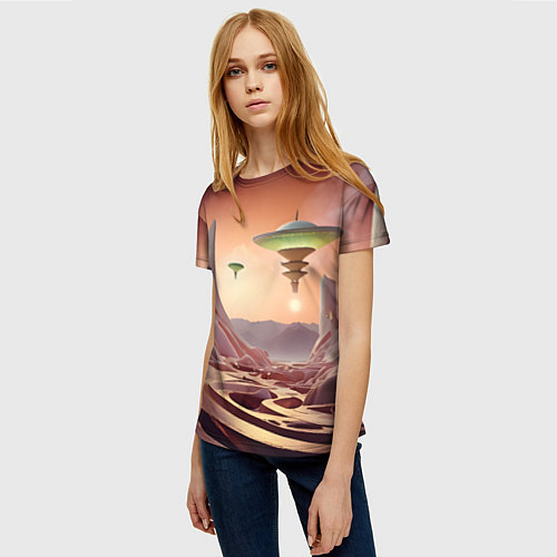 Женская футболка Фантастический инопланетный город / 3D-принт – фото 3