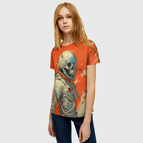 Женская футболка Скелет космонавт и краска на фоне / 3D-принт – фото 3