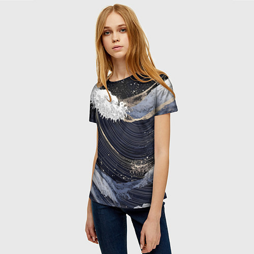 Женская футболка Волны моря с блестками / 3D-принт – фото 3