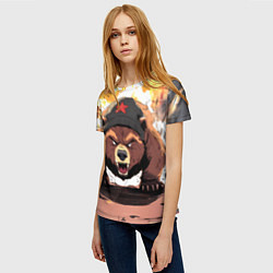 Футболка женская Злой русский медведь с пилоткой на голове, цвет: 3D-принт — фото 2