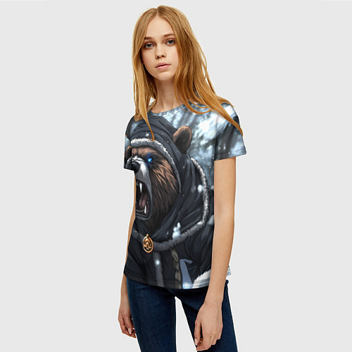 Женская футболка Зима - русский медведь / 3D-принт – фото 3