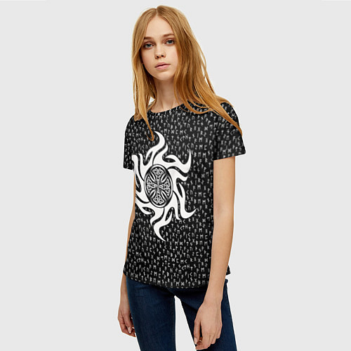 Женская футболка Языческий узорный крест и руны / 3D-принт – фото 3
