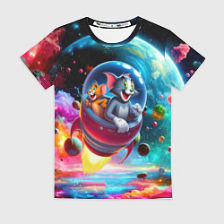 Футболка женская Том и Джерри летят в ракете - нейроарт, цвет: 3D-принт
