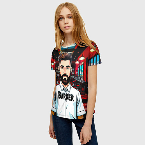 Женская футболка Барбер в барбершопе / 3D-принт – фото 3