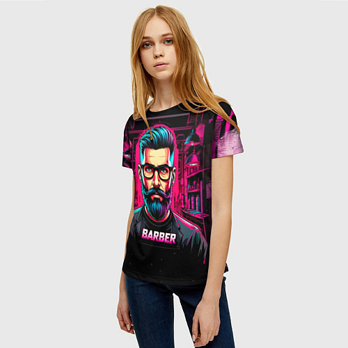 Женская футболка Барбер киберпанк / 3D-принт – фото 3