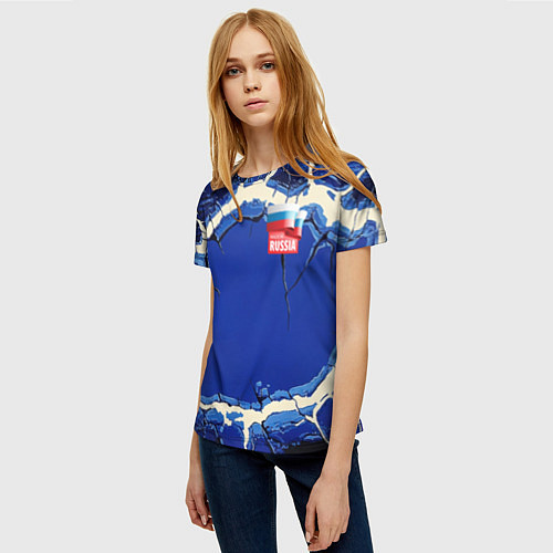Женская футболка Russia blue abstract / 3D-принт – фото 3