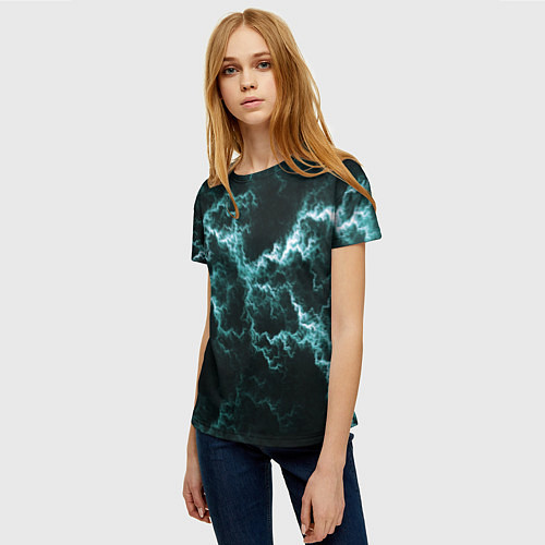 Женская футболка Lightning light blue line / 3D-принт – фото 3