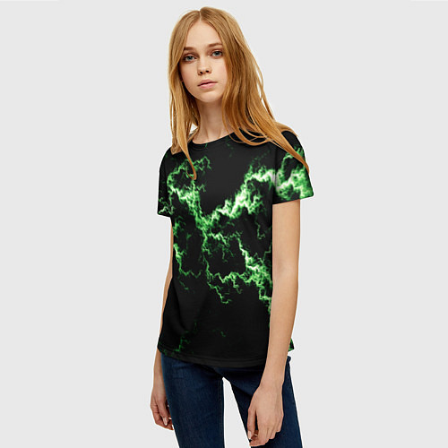 Женская футболка Lightning green glow / 3D-принт – фото 3