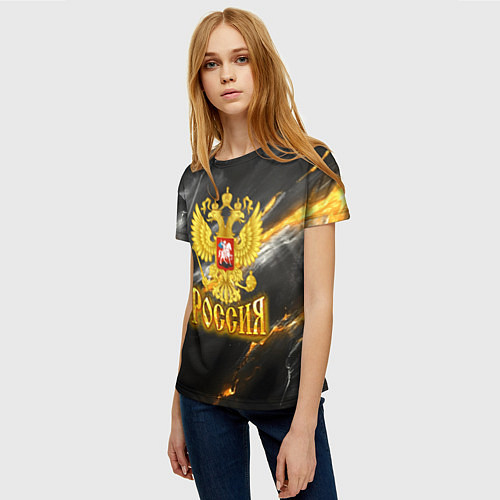 Женская футболка Россия черно-желтый фон / 3D-принт – фото 3