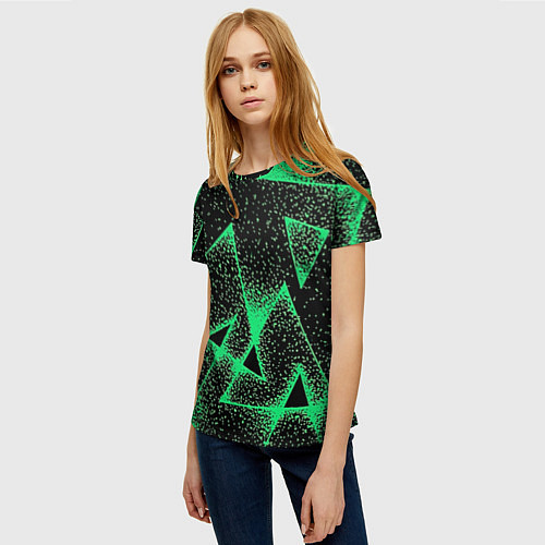 Женская футболка A light green triangle with dots / 3D-принт – фото 3