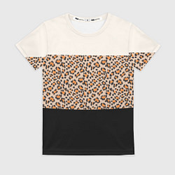 Футболка женская Леопардовый паттерн с черной и бежевой полосой, цвет: 3D-принт