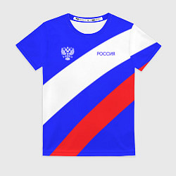 Футболка женская Россия с гербом и цветами флага, цвет: 3D-принт