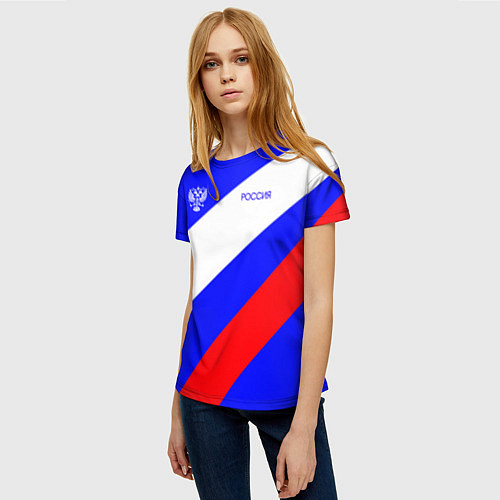 Женская футболка Россия с гербом и цветами флага / 3D-принт – фото 3