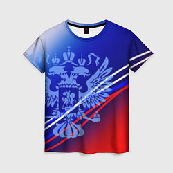 Футболка женская Герб России и градиент бело-сине-красный, цвет: 3D-принт