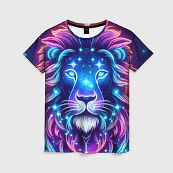 Футболка женская Космический неоновый лев - нейроарт, цвет: 3D-принт