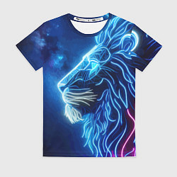 Футболка женская Профиль космического неонового льва - нейроарт, цвет: 3D-принт
