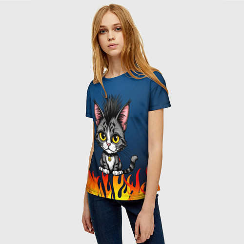 Женская футболка Панк котенок / 3D-принт – фото 3