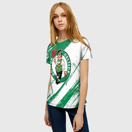 Женская футболка Boston Celtics white and green / 3D-принт – фото 3