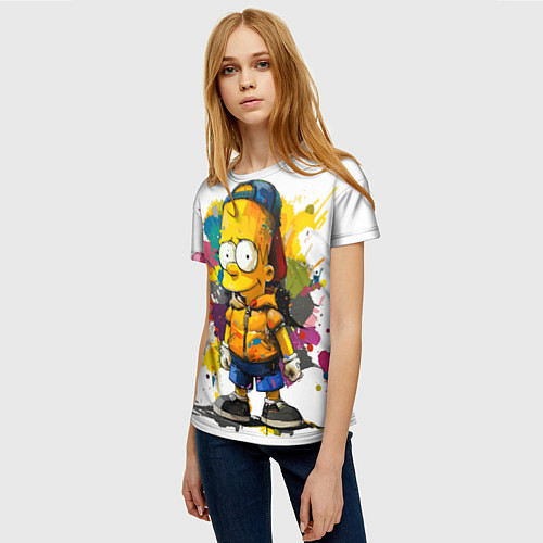 Женская футболка Рисунок красками Барт Симпсон / 3D-принт – фото 3