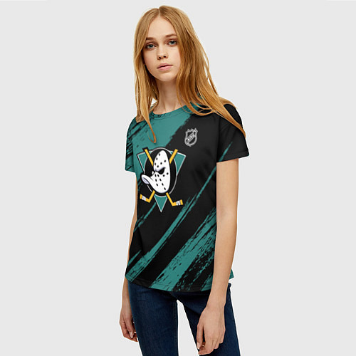 Женская футболка Анахайм Дакс - зеленая краска / 3D-принт – фото 3