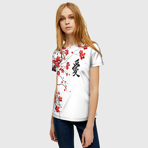 Женская футболка Сакура с иероглифом Любовь / 3D-принт – фото 3