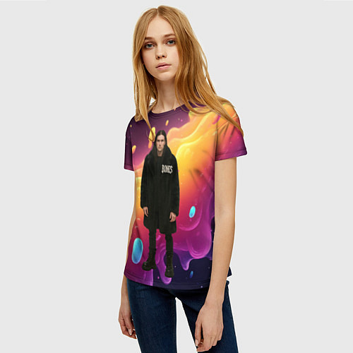 Женская футболка Bones во весь рост в черной одежде / 3D-принт – фото 3