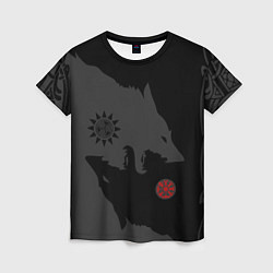 Футболка женская Волки викингов с обережными символами - тату, цвет: 3D-принт