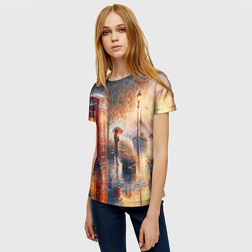 Женская футболка Красная телефонная будка на набережной / 3D-принт – фото 3