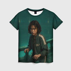 Футболка женская Игра в кальмара - игрок 067 в стойке старта, цвет: 3D-принт