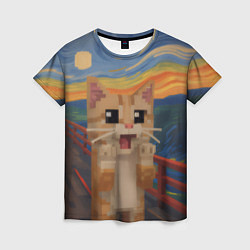 Футболка женская Кот крик в стиле майнкрафт, цвет: 3D-принт