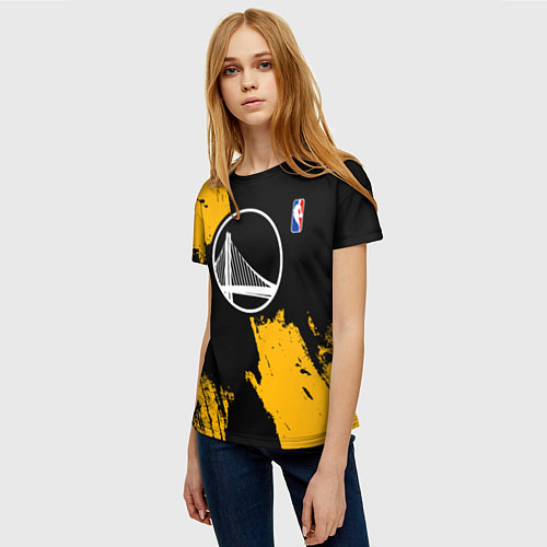 Женская футболка Голден Стэйт Уорриорз - брызги желтой краски / 3D-принт – фото 3