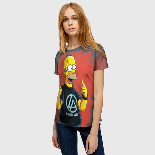 Женская футболка Гомер в футболке Linkin Park / 3D-принт – фото 3