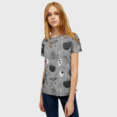Женская футболка Halloween grey / 3D-принт – фото 3