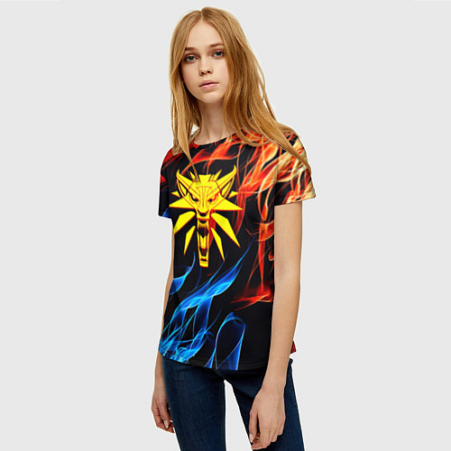 Женская футболка Ведьмак огненное лого в огне / 3D-принт – фото 3