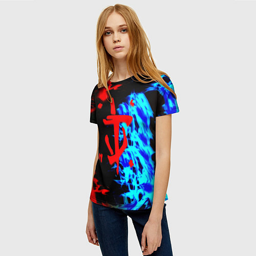 Женская футболка Doom лёд и пламя / 3D-принт – фото 3
