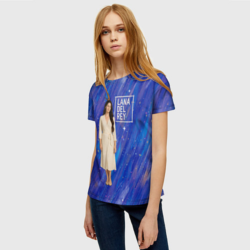 Женская футболка Lana Del Rey в белом классическом платье на синем / 3D-принт – фото 3